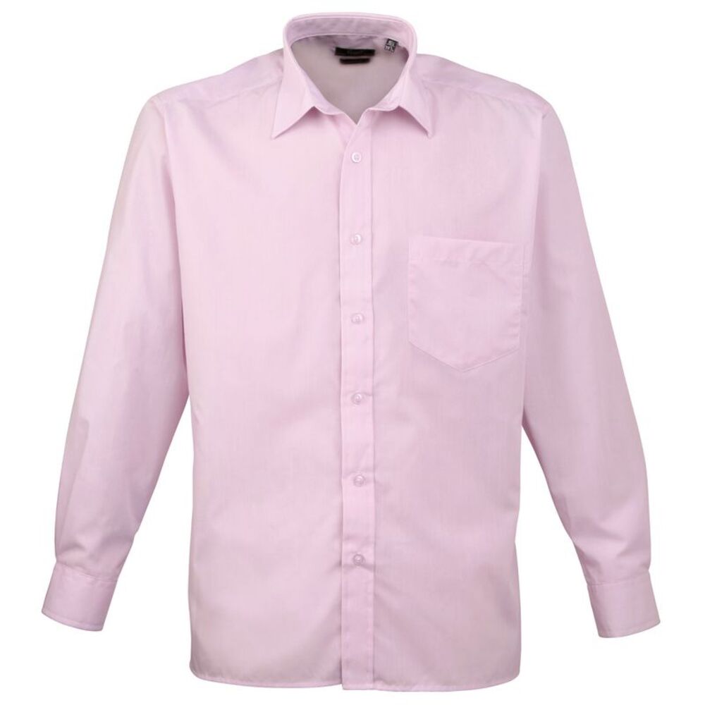 Premier Mens Long Sleeve Formal Plain Work Poplin Shirt / Pink